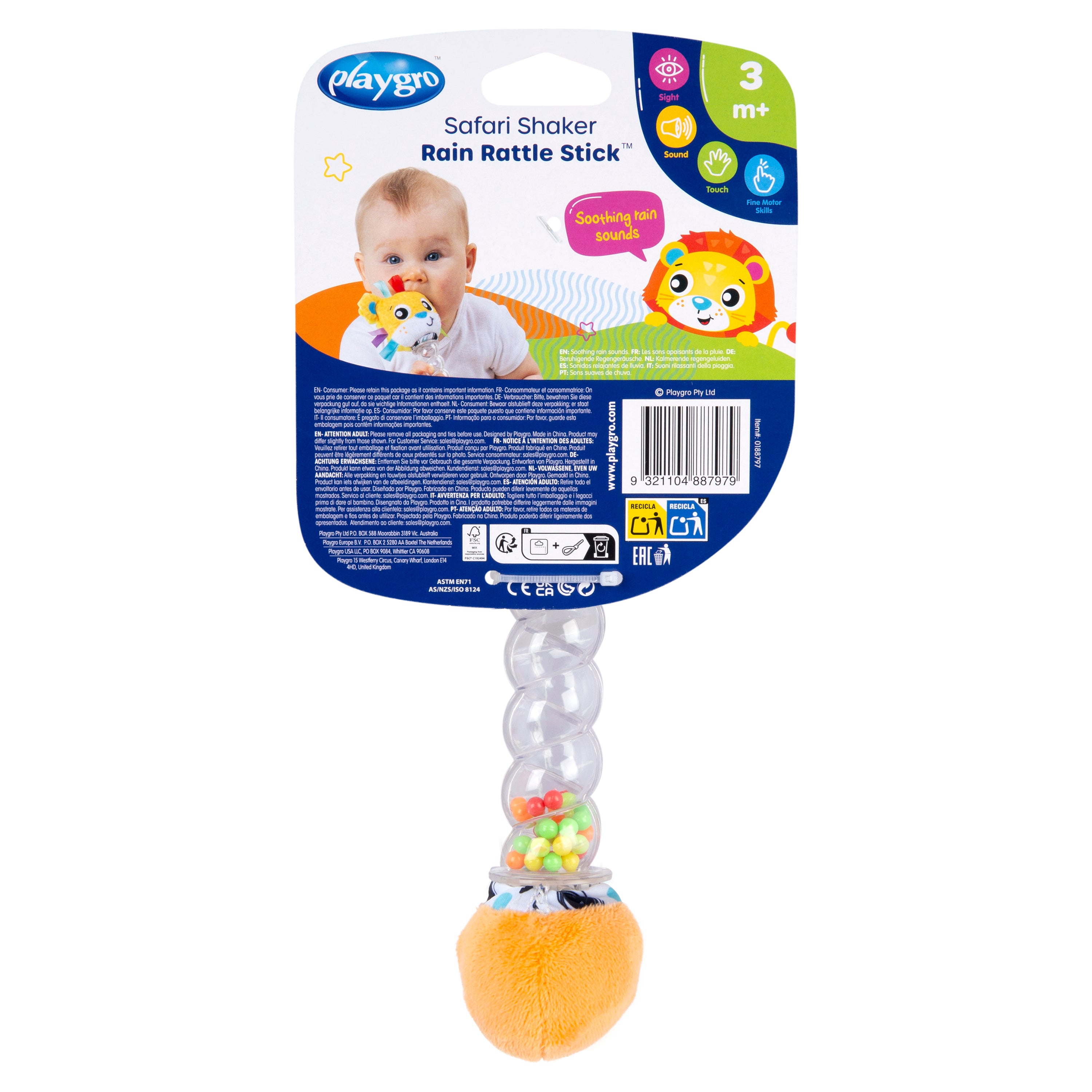 Playgro Safari Shaker Rain Rattle Stick