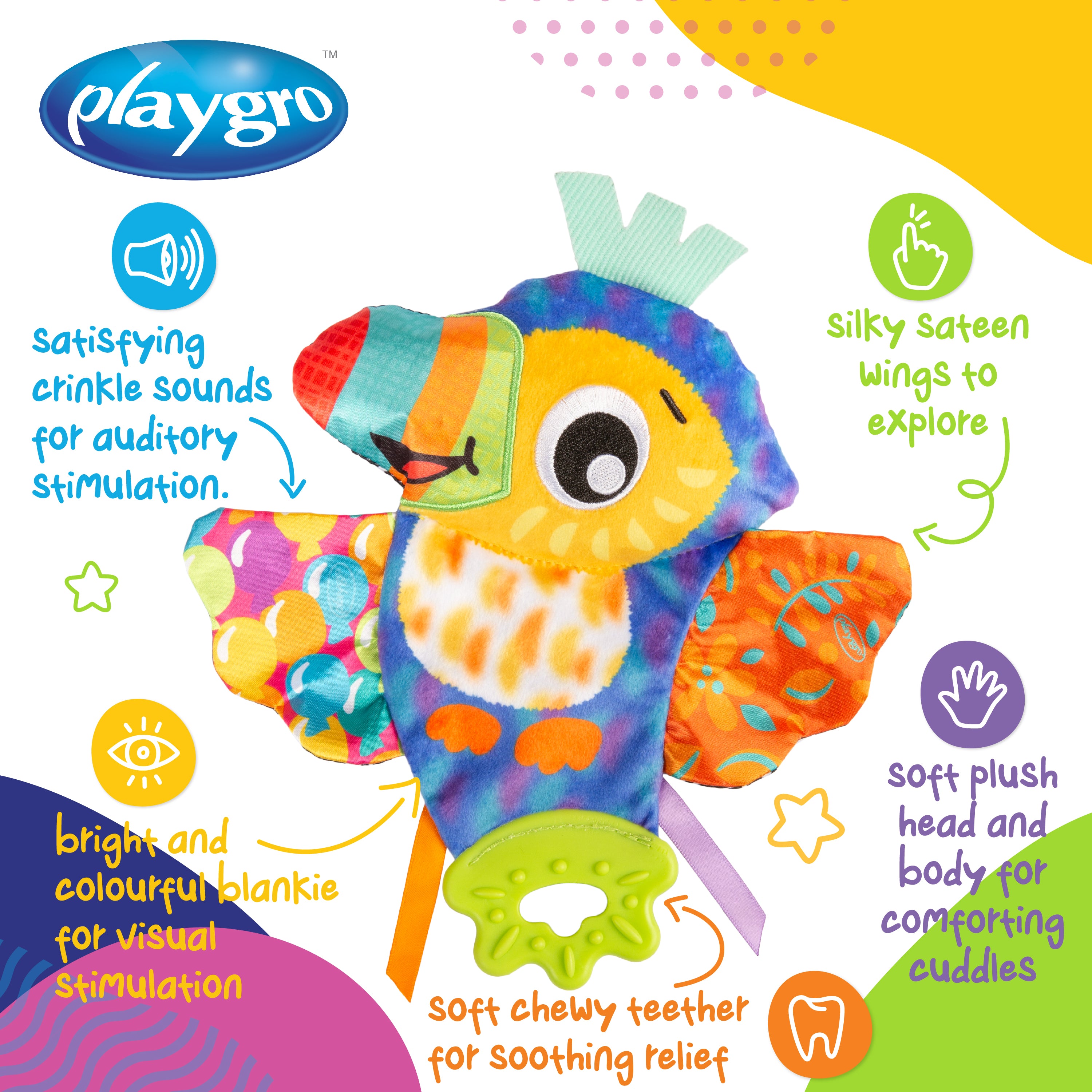 Playgro Crinkle Blankie Tamika Toucan