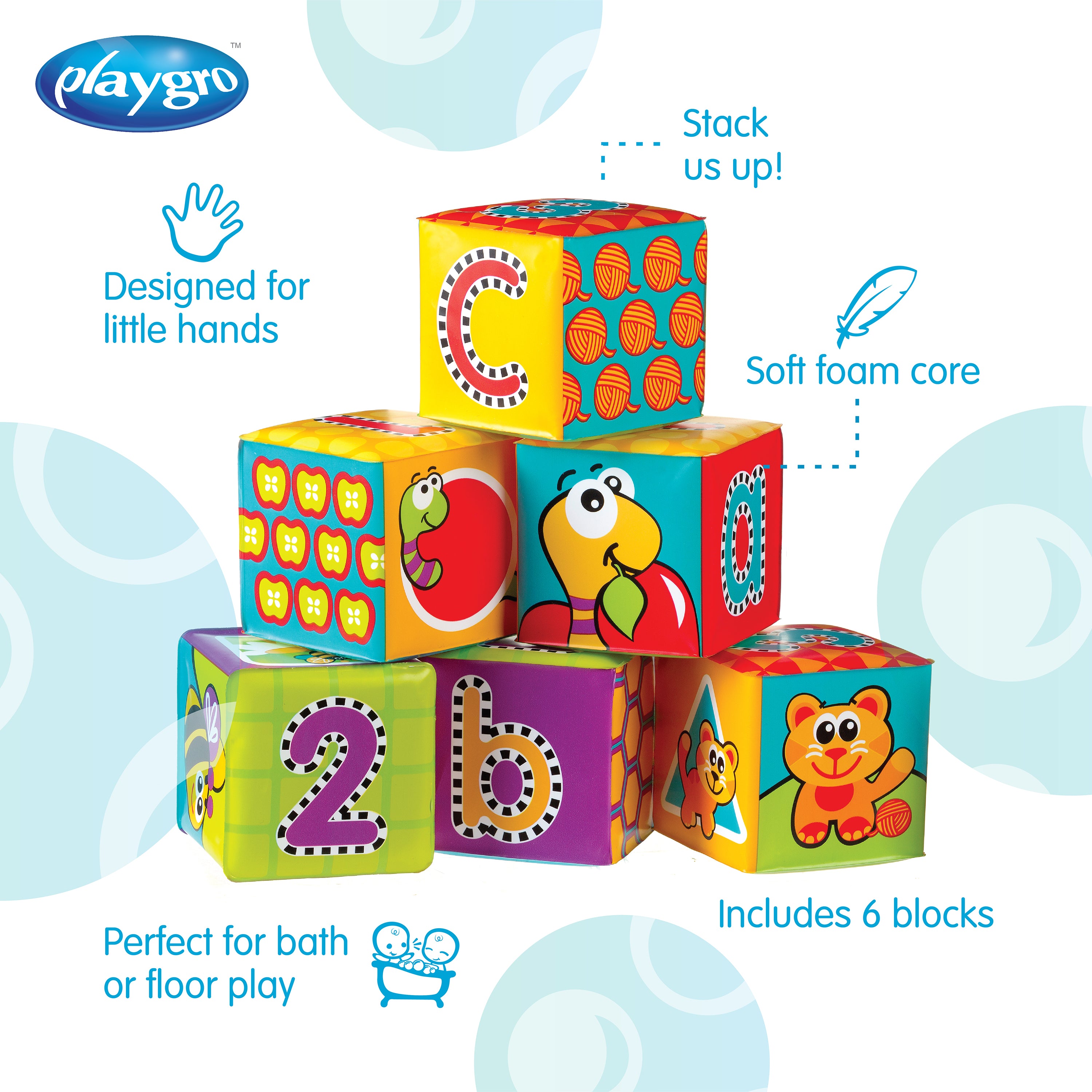 Playgro Splash and Learn Bath Soft Blocks - 6 pcs