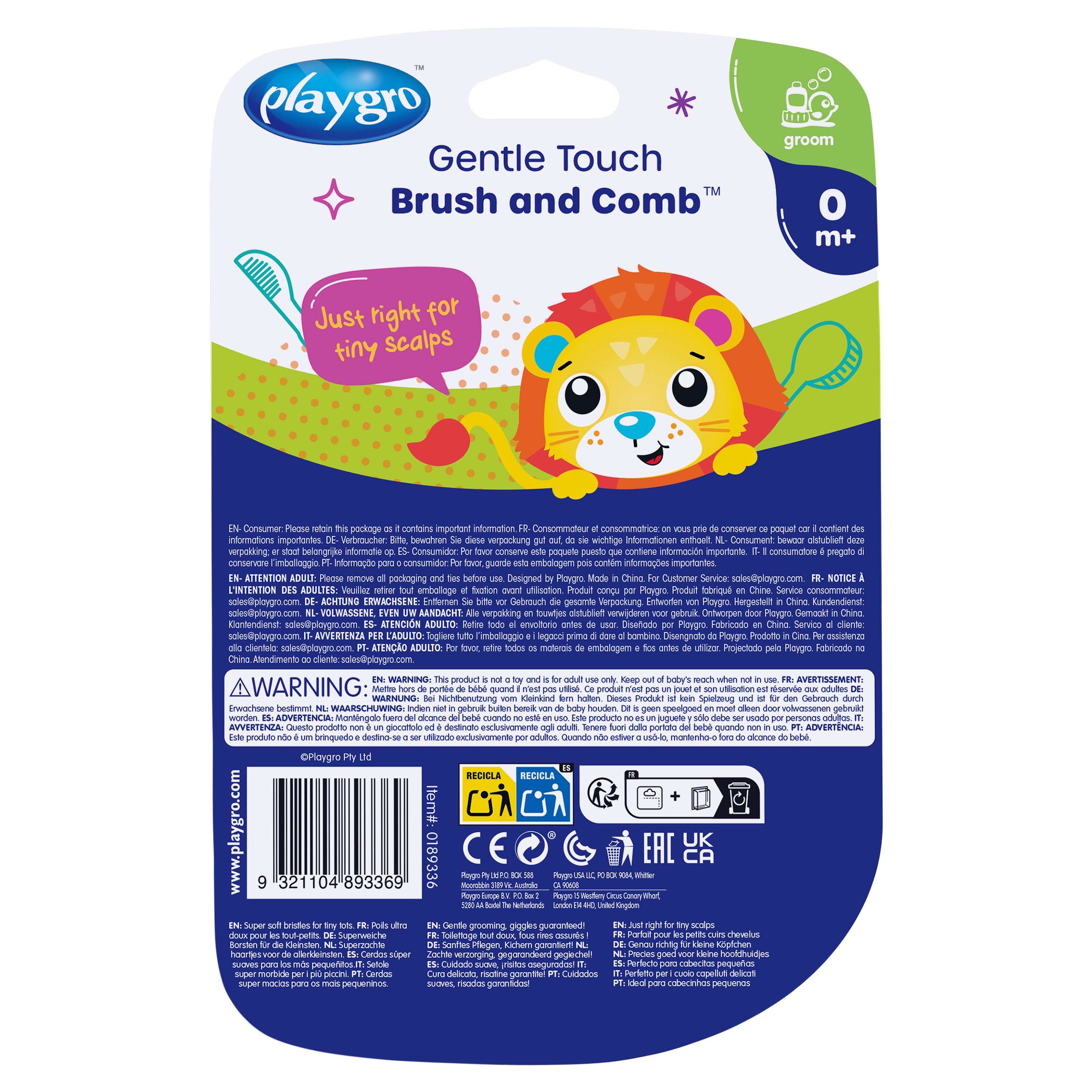Playgro Gentle Touch Brush and Comb - 2 Assort