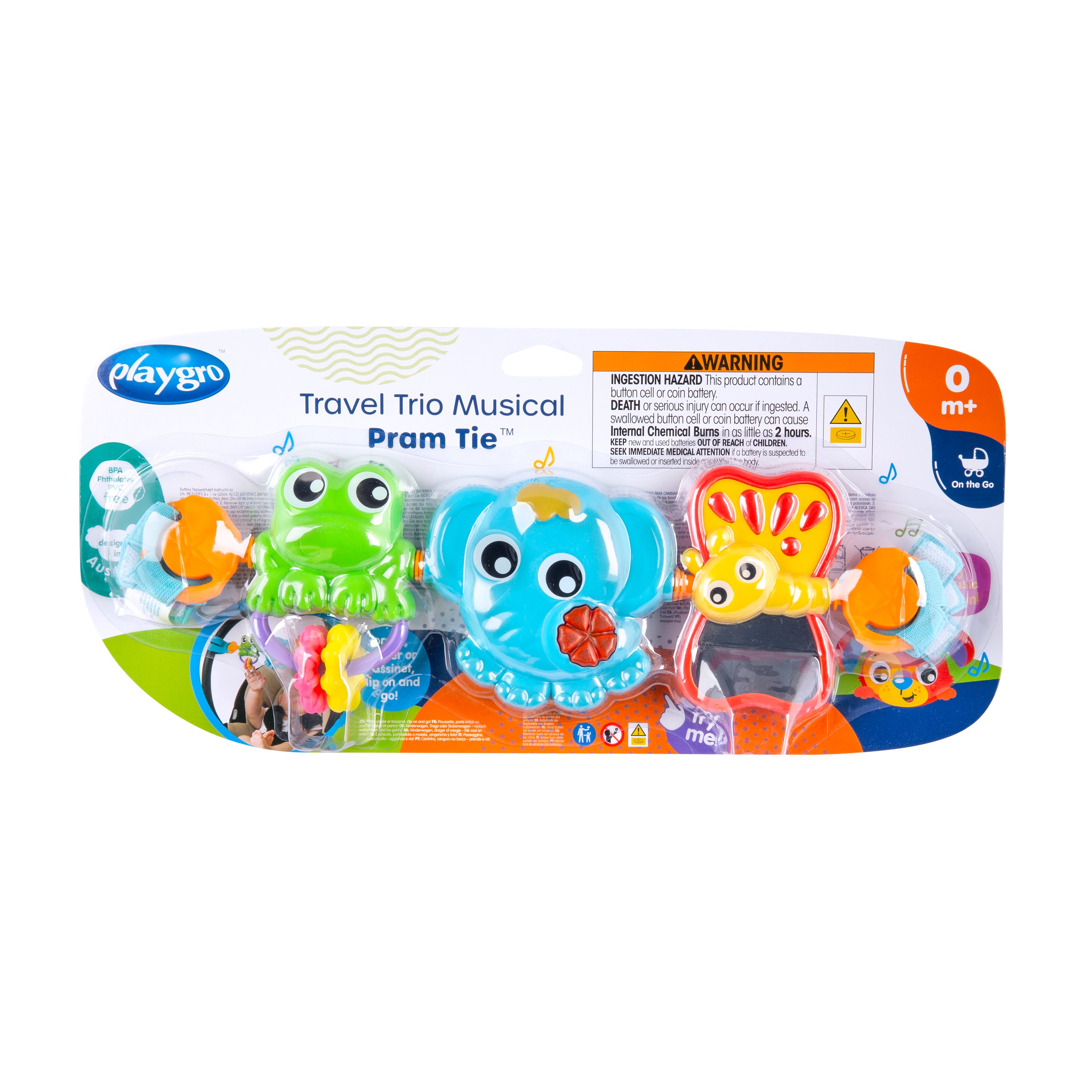 Playgro Travel Trio Musical Pram Tie
